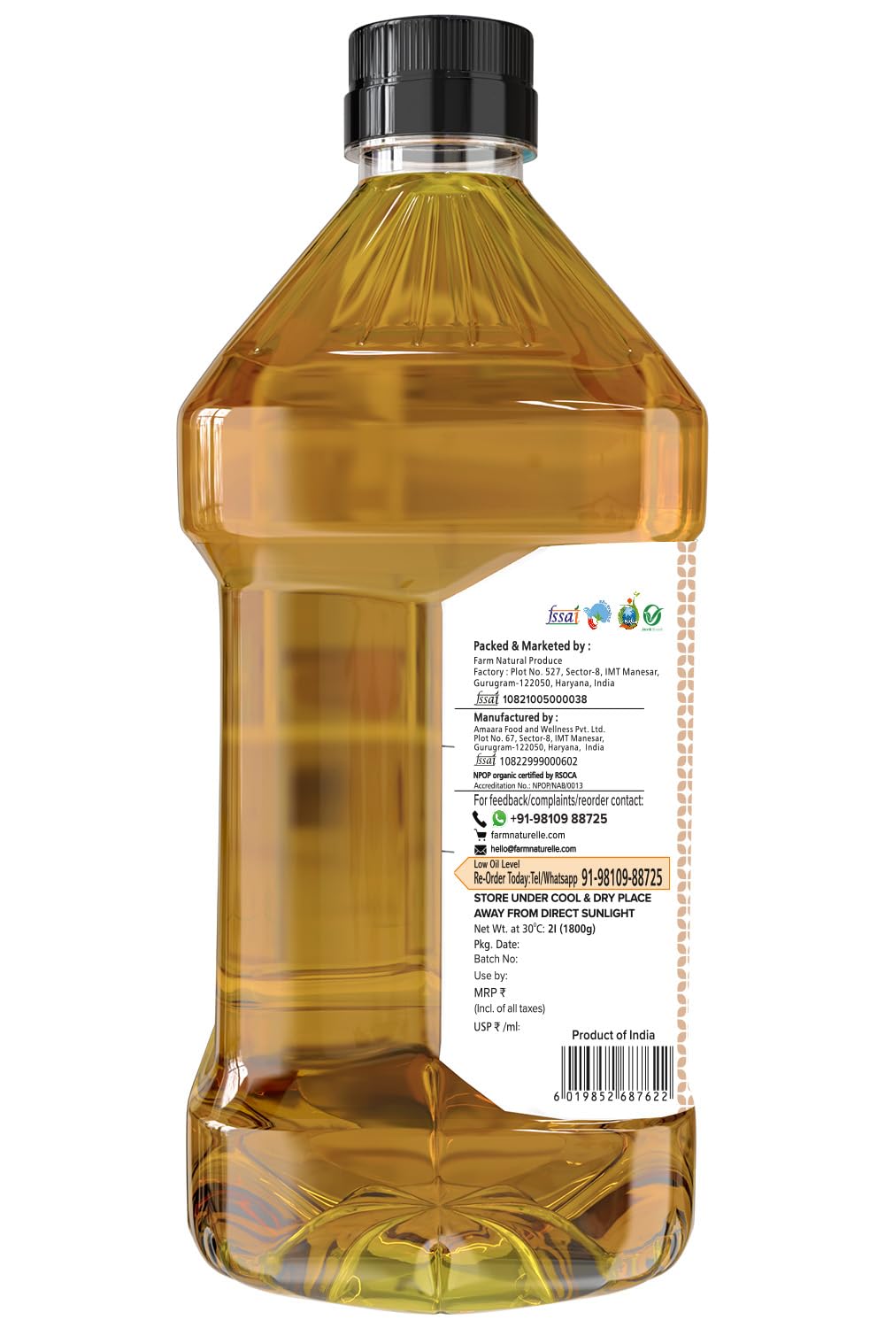 Farm Naturelle - Organic Ghani Cold Pressed Virgin Groundnut/Peanut Oil 2 Ltr Cooking Oil | 100% Natural, Pure & Wood Pressed Cooking Oil