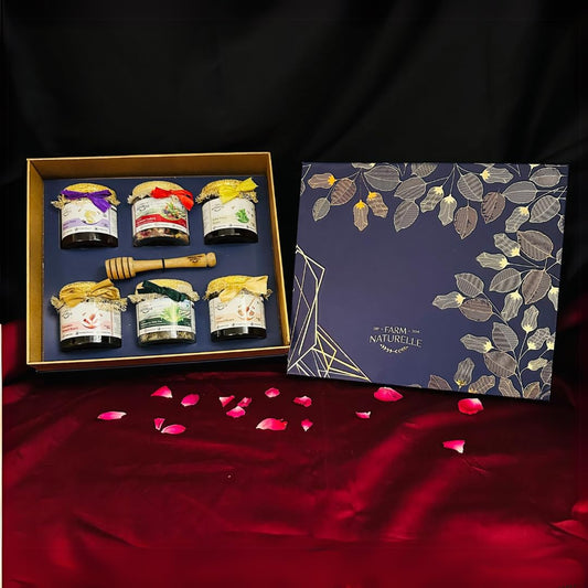 Blue Foliage Gift Box - Honey and Premium Tea Wellness Set
