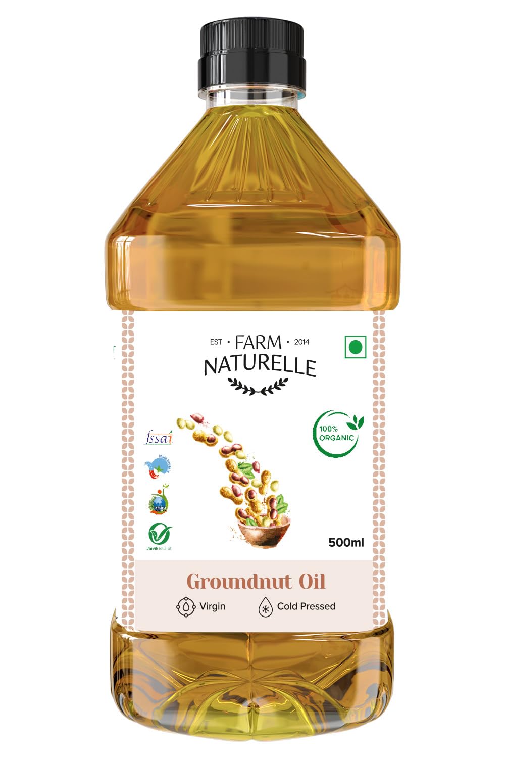 Farm Naturelle - Organic Ghani Cold Pressed Virgin Groundnut/Peanut Oil 2 Ltr Cooking Oil | 100% Natural, Pure & Wood Pressed Cooking Oil