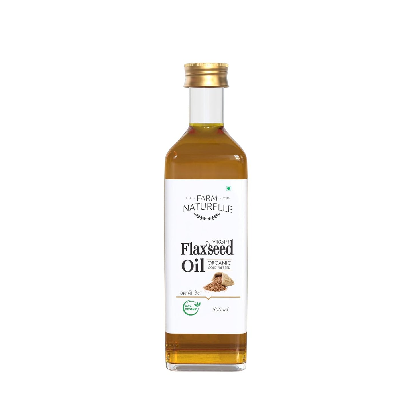 Farm Naturelle - 100% Pure Cold Pressed Flax Seed Oil (500ml) |Alsi Ka Tel in Glass Bottle for Cooking & Health Benefits