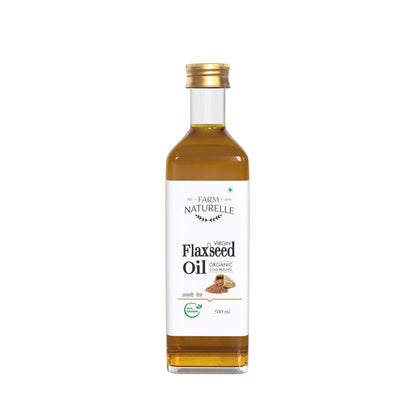 Farm Naturelle - 100% Pure Cold Pressed Flax Seed Oil (500ml) |Alsi Ka Tel in Glass Bottle for Cooking & Health Benefits