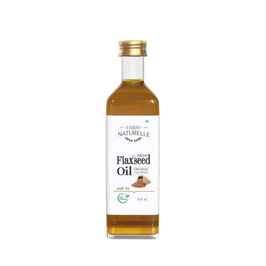 Farm Naturelle - 100% Pure Cold Pressed Flax Seed Oil (500ml) |Alsi Ka Tel in Glass Bottle for Cooking & Health Benefits