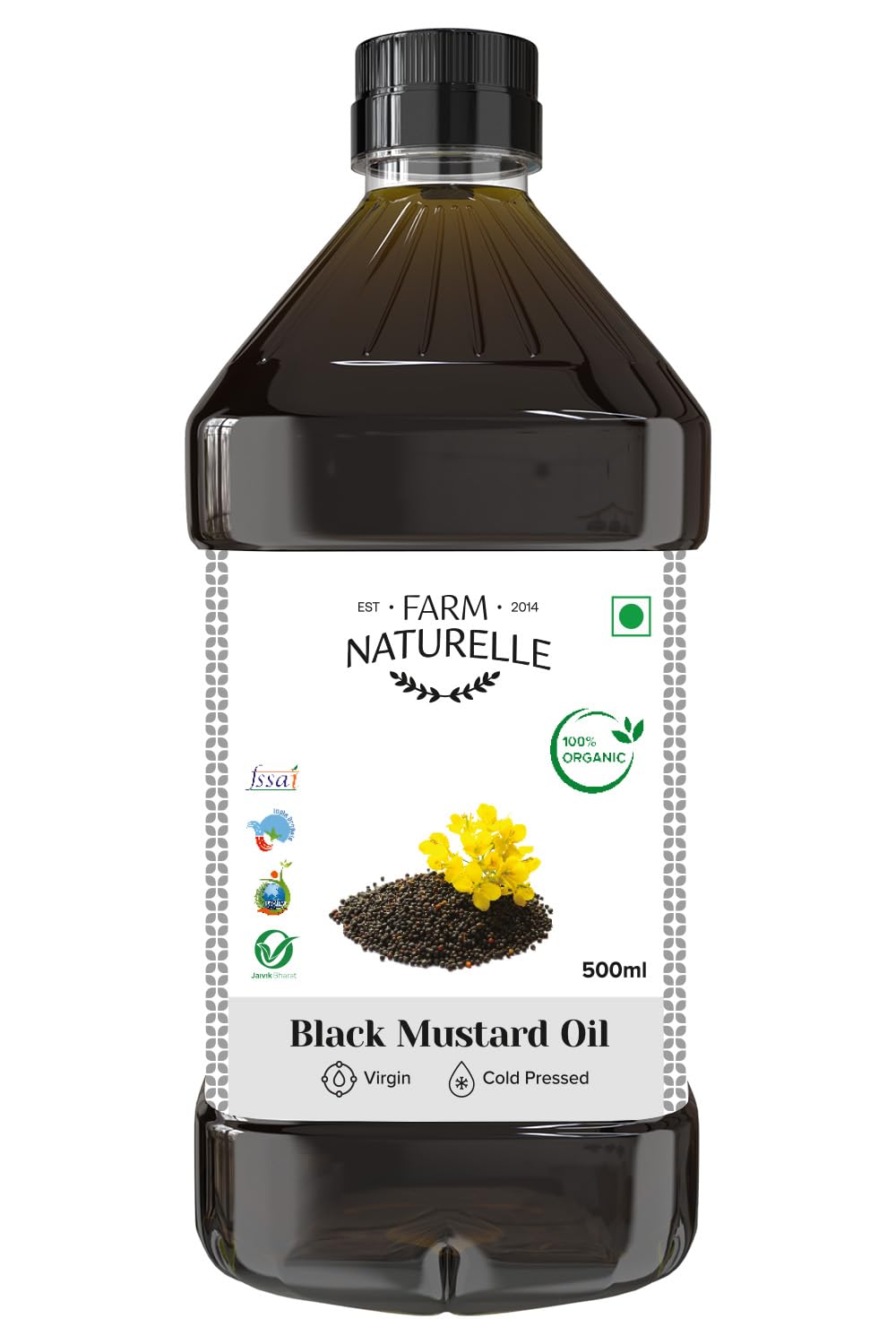 Farm Naturelle Organic Virgin Cold Pressed Black Sesame Seed Cooking Oil, 500ml Pet bottle