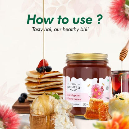 Eucalyptus Flower Wild Forest (Jungle) Honey|100% Pure Honey| Raw & Unfiltered|Unprocessed|Lab Tested Honey In Glass Jar with Engraved Virgin Wooden Spoon|Antioxidant, Anti-inflammatory Honey - Farm Naturelle 