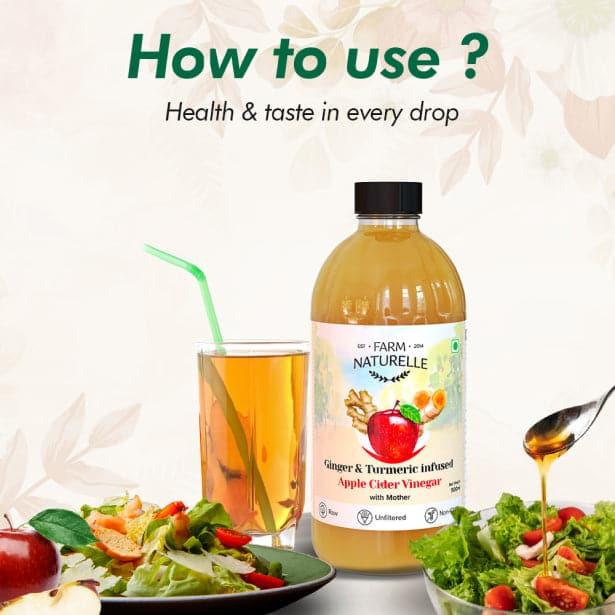 Organic Apple Cider Vinegar with Mother and Apple Cider Infused Ginger and Turmeric - Farm Naturelle 