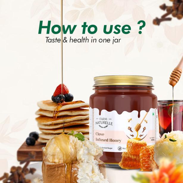 Clove Infused Wild Forest Honey |And a Wooden Spoon| 100% Pure, Raw Natural - Un-processed - Un-heated Honey | Lab Tested Clove Honey - Farm Naturelle 