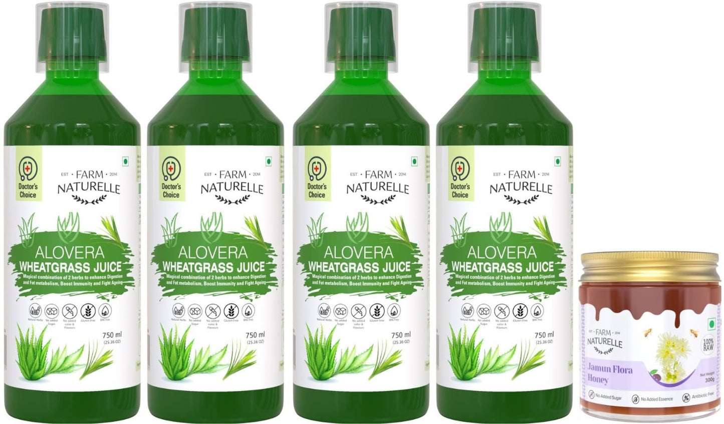 Farm Naturelle - Aloe Vera Wheatgrass Juice 750ml X 1 | Combines Aloe Vera Benefits with Wheatgrass Goodness | Supports Digestive Health | 60 Day's Pack (15 Days Pack)