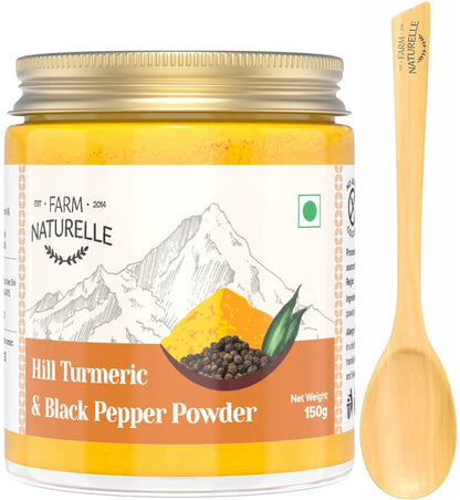 Farm Naturelle-Pure Himalayan Mountain Turmeric (Curcumin) with Black Pepper (Peperine) Powder -150g