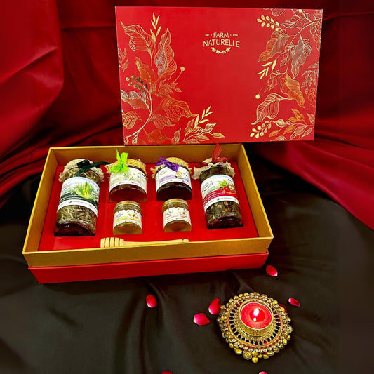 Luxurious Red Gift Box - Exotic Honey, Nuts, Green Tea, Turmeric Latte