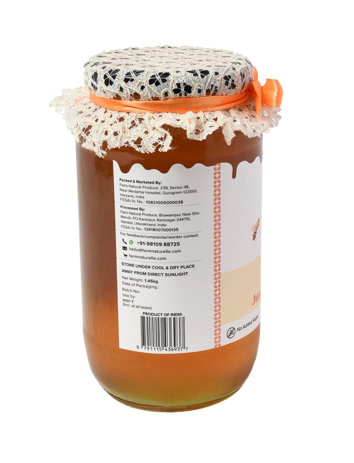 Farm Naturelle Jungle Flower Wild Forest Honey 1.45 Kg|100% Pure Honey | Raw & Unfiltered|Unprocessed|Lab Tested Honey In Glass Jar with Engraved Virgin Wooden Spoon