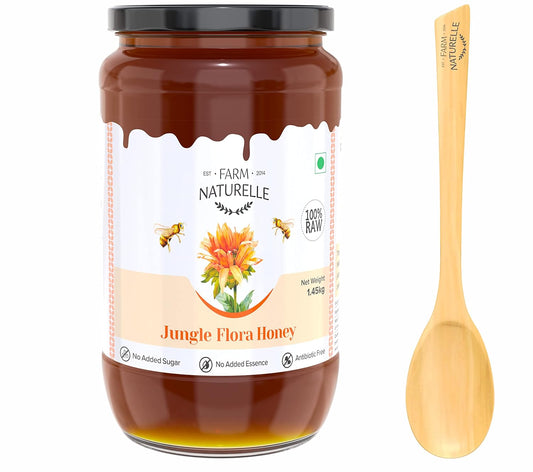 Farm Naturelle Jungle Flower Wild Forest Honey 1.45 Kg|100% Pure Honey | Raw & Unfiltered|Unprocessed|Lab Tested Honey In Glass Jar with Engraved Virgin Wooden Spoon