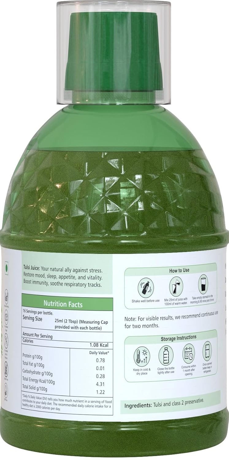 Farm Naturelle- Most Effective Tulsi Juice (400Ml)-The Finest Tulsi Juice-Herbal Basil and Cinnamon Honey 55g x 1