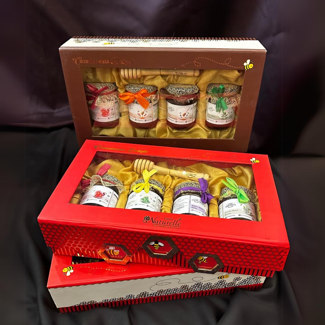 Blissful Treasures Orange Gift Box – 4 x 150g Honey in Premium Collection