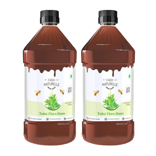 Farm Naturelle Tulsi Flora Honey | No Added Sugar, No Essence, Antibiotic Free | Natural Tulsi Honey for Immunity & Cough Relief | Pack of 2 x 2.75 kg