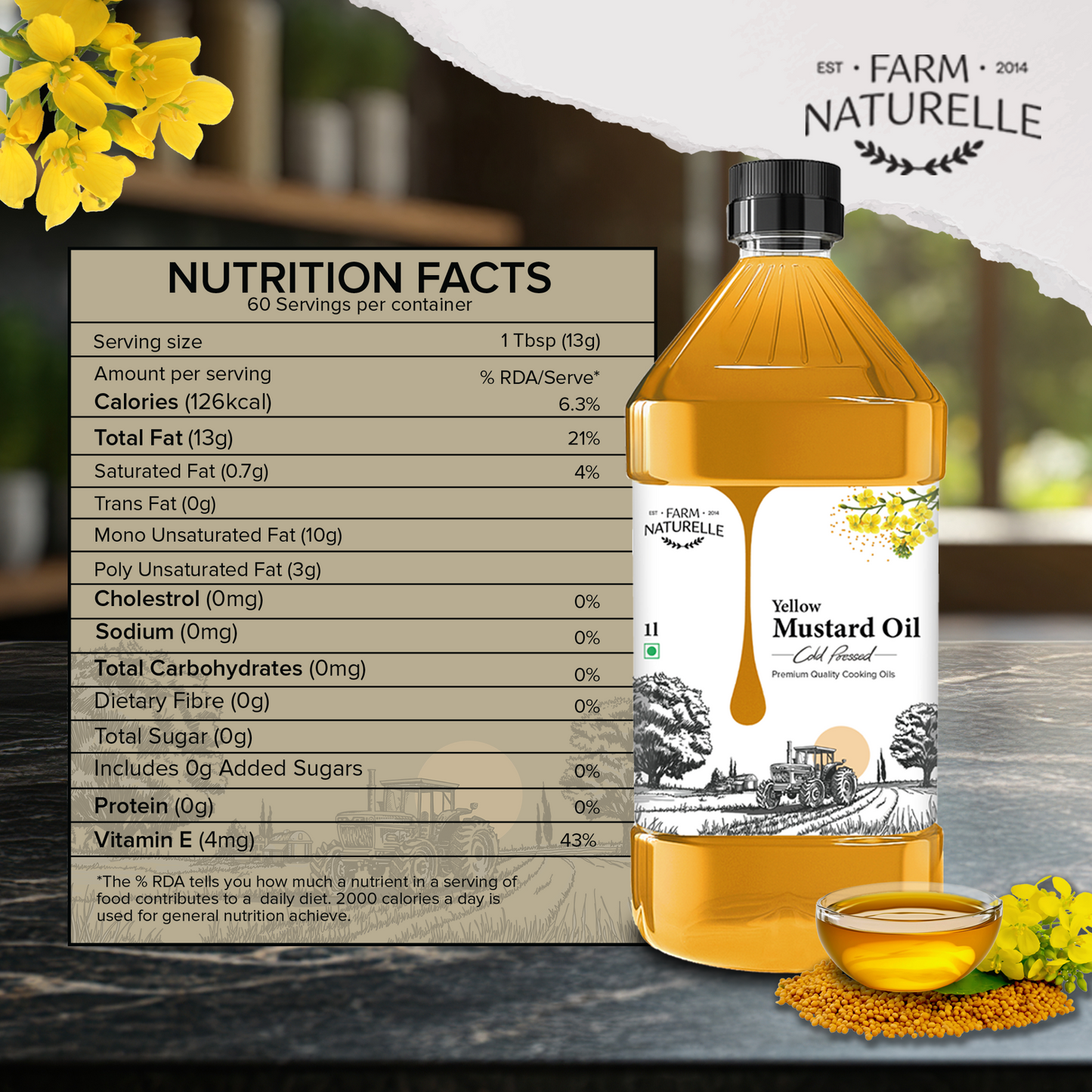 Pure Mustard Oil | Wood-Pressed Yellow Mustard Oil