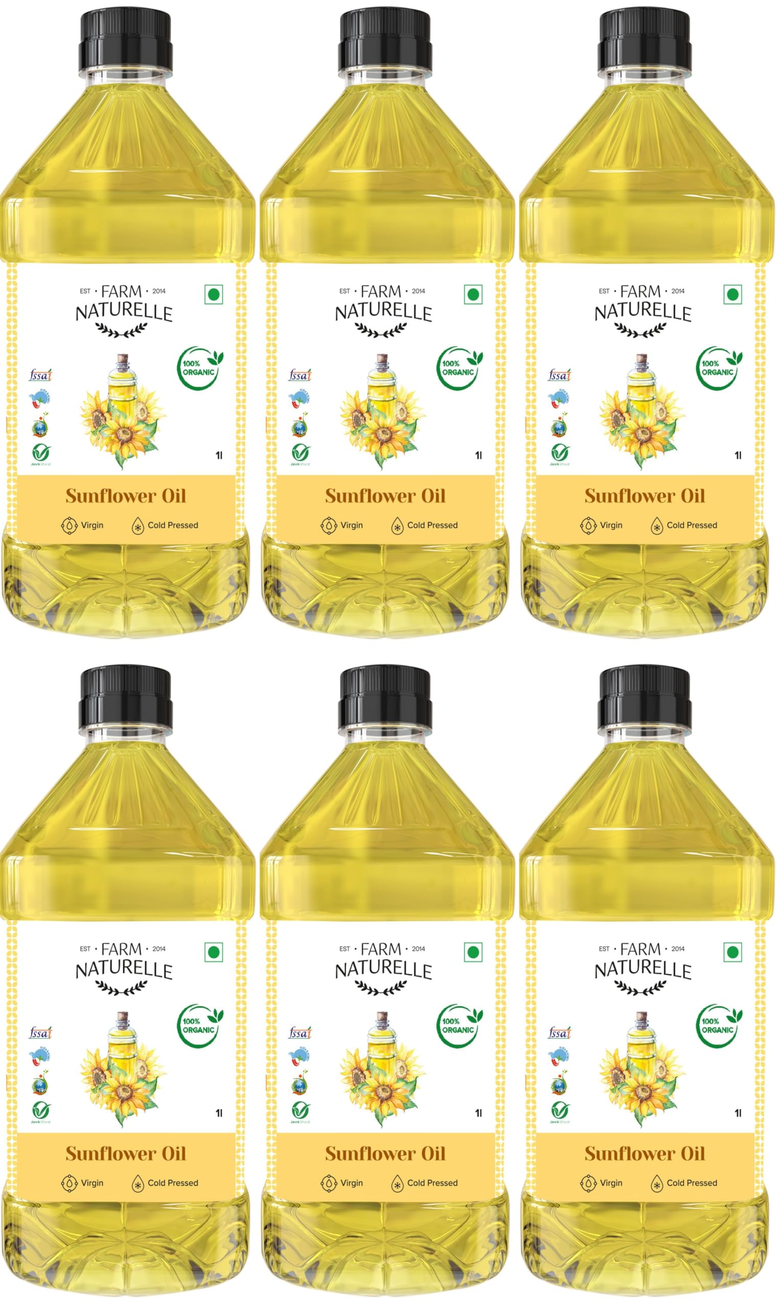 Farm Naturelle Cold Pressed Sunflower Oil 5L | Kolhu/Chekku | Extracted on Wooden Churner | Healthy Cooking Oil | Chemical-Free | Sunflower Oil for Cooking 5 Ltr