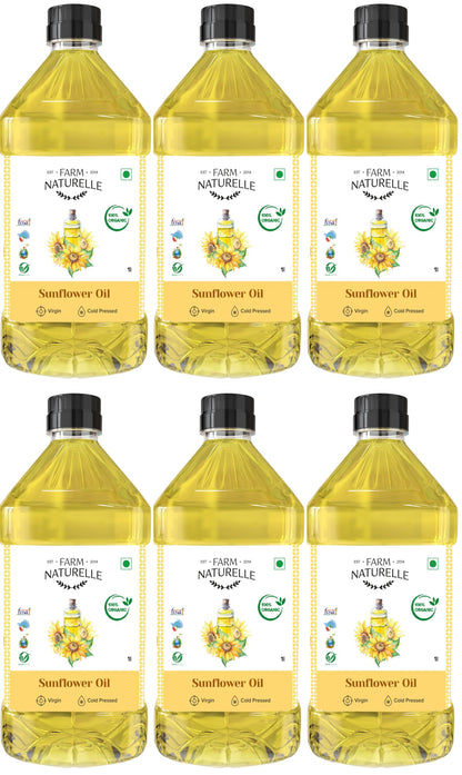 Farm Naturelle Cold Pressed Sunflower Oil 5L | Kolhu/Chekku | Extracted on Wooden Churner | Healthy Cooking Oil | Chemical-Free | Sunflower Oil for Cooking 5 Ltr