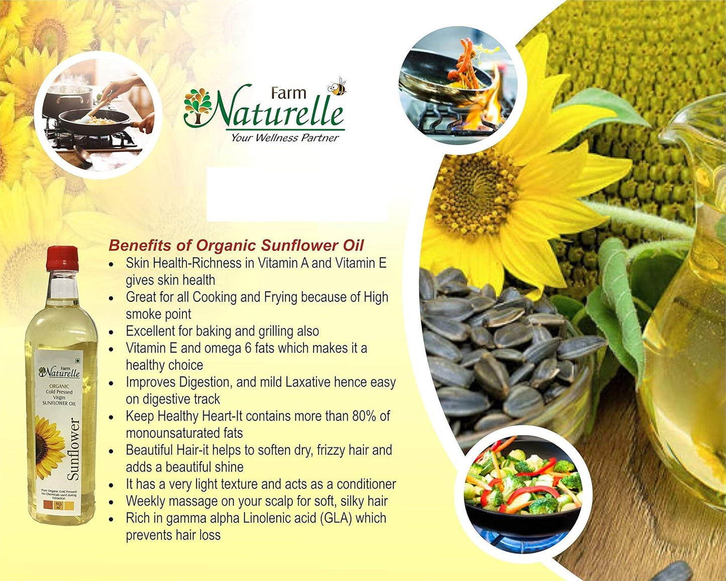 Farm Naturelle (Glass Bottles) Virgin Cold Pressed Cooking Oil-Sunflower Oil (500 Ml)