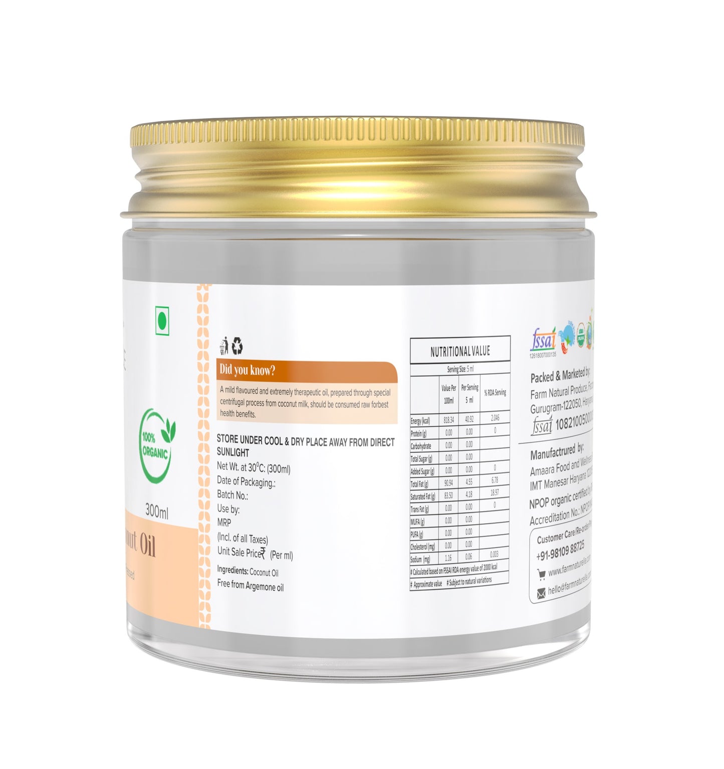 Extra Virgin Coconut Oil - Organic and Edible for Cooking