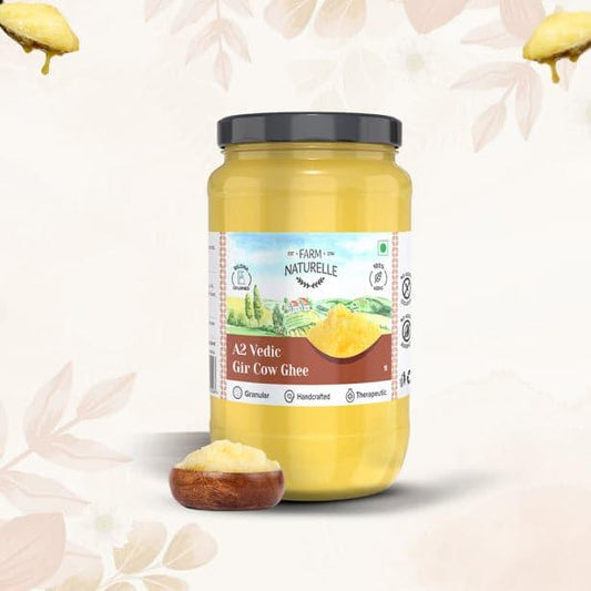 Pure A2 Gir Cow Bilona Ghee in glass jar made using traditional bilona method