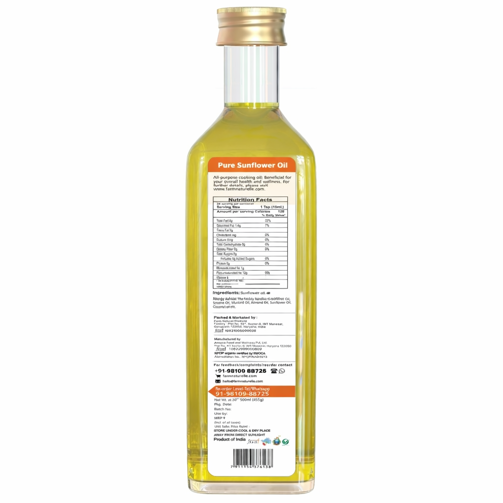 Virgin Cold Pressed Sunflower Oil 500ml | Glass Bottle Cooking Oil