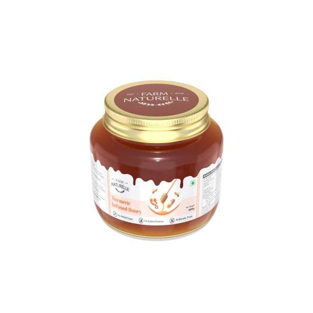 Pure Turmeric Infused in Forest Honey | Raw Unprocessed Delicious and Ant-oxidant Honey |And a Wooden Spoon | 100% Pure & Natural Ingredients Honey - Farm Naturelle 