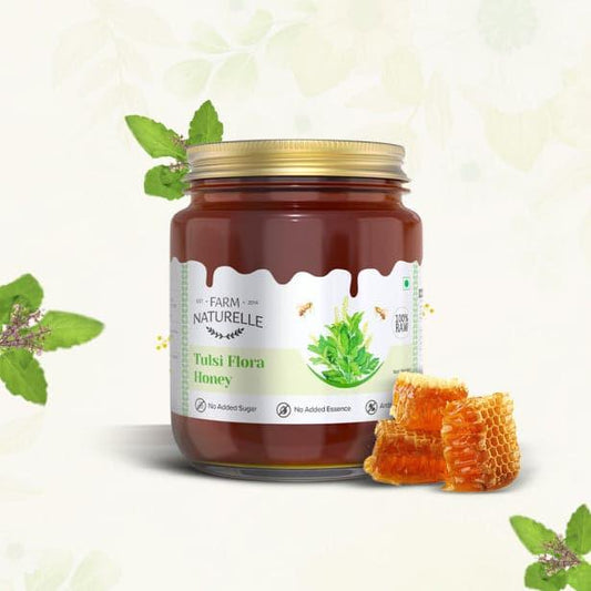 Vana Tulsi Honey Forest Flower Honey|Extra and a Wooden Spoon|100% Natural Ayurved Raw| Natural Unfiltered| Lab Tested Honey - Farm Naturelle