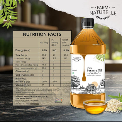 Farm Naturelle - Virgin Cold Pressed Sesame/Gingelly Oil | Virgin, Chekku/Ghani Cooking Oil