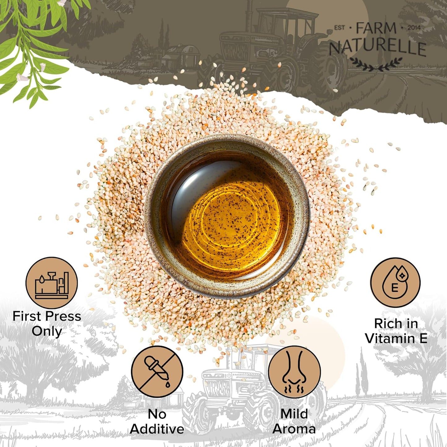 Farm Naturelle - Virgin Cold Pressed Sesame/Gingelly Oil | Virgin, Chekku/Ghani Cooking Oil